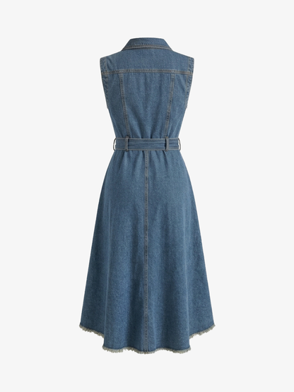 Sleeveless Raw Hem Asymmetrical Denim Dress