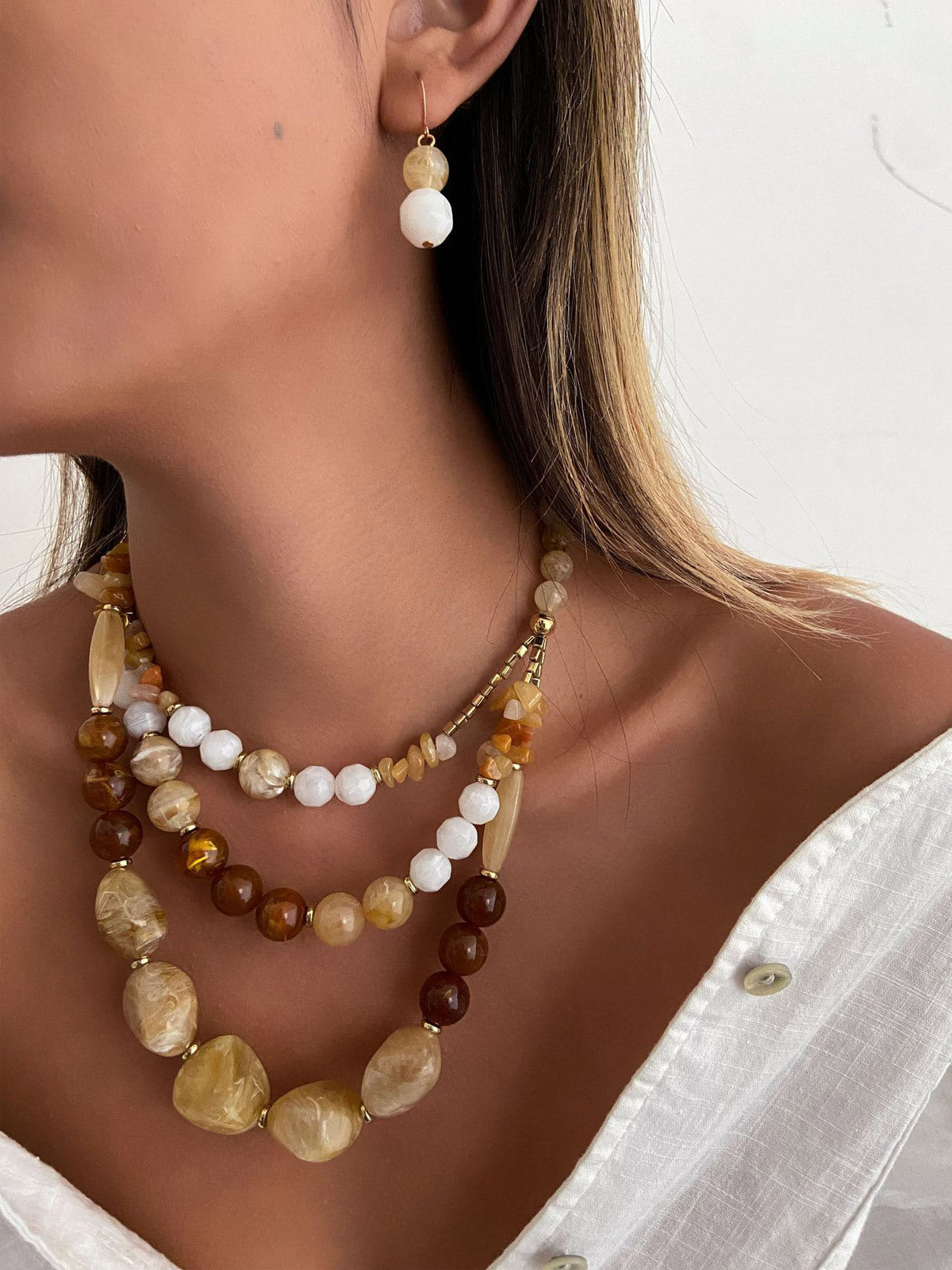 Vintage Chip Stone Jewelry Set