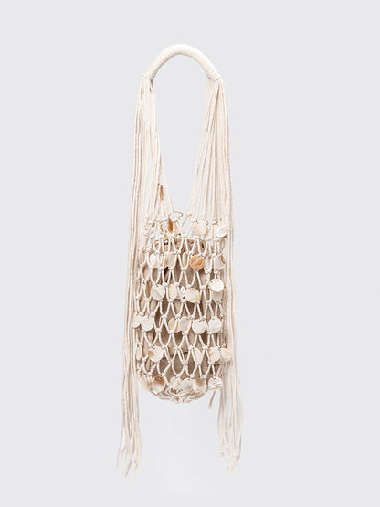 Handwoven Macramé Tote Bag with Shell Embellishments