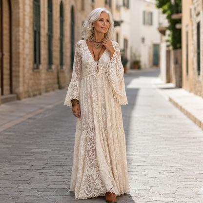 Lace Bell-Sleeve Maxi Dress