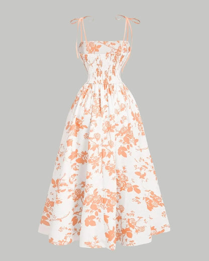 Curvy Floral Print Tie Shoulder Midi Cami Dress