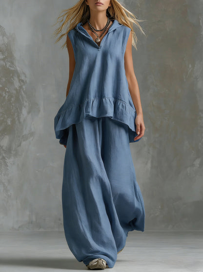 Sleeveless Hooded Textured Two-Piece Set