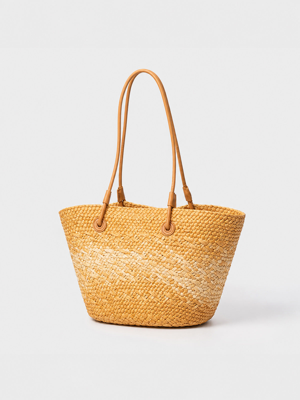 Handwoven Raffia Straw Tote – Leather Handle Summer Beach Bag