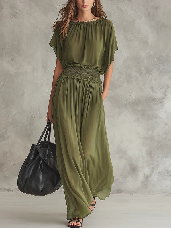 Flowy Wide-Leg Smocked Waist Jumpsuit