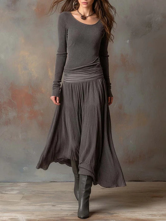 Retro Grey Ribbed Stretch Slim-Fit Set