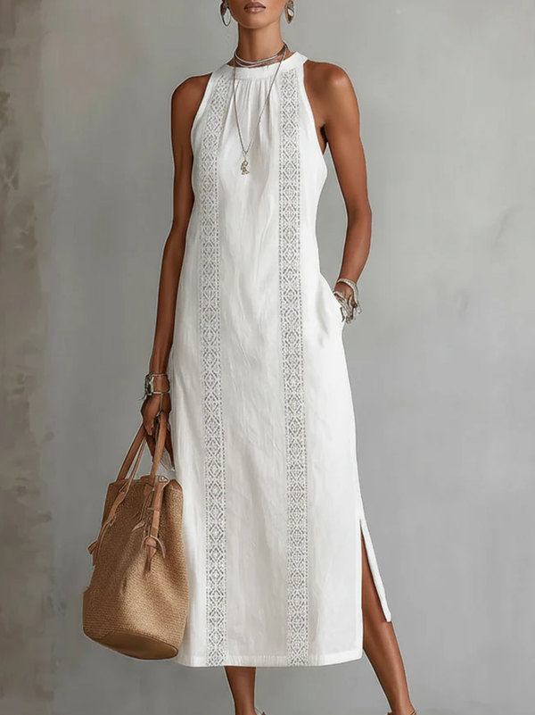 🌿 Retro Cozy Lace Minimalist Linen Dress