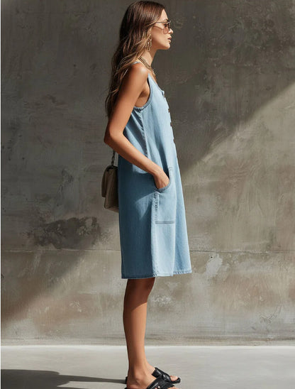 Effortless Chic Sleeveless Denim Shift Dress for Women