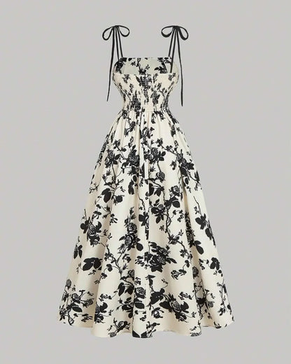Curvy Floral Print Tie Shoulder Midi Cami Dress