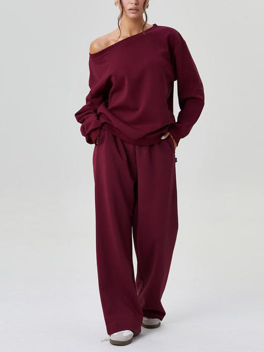 Women's Off-Shoulder Long Sleeve Top & Wide-Leg Pants Set