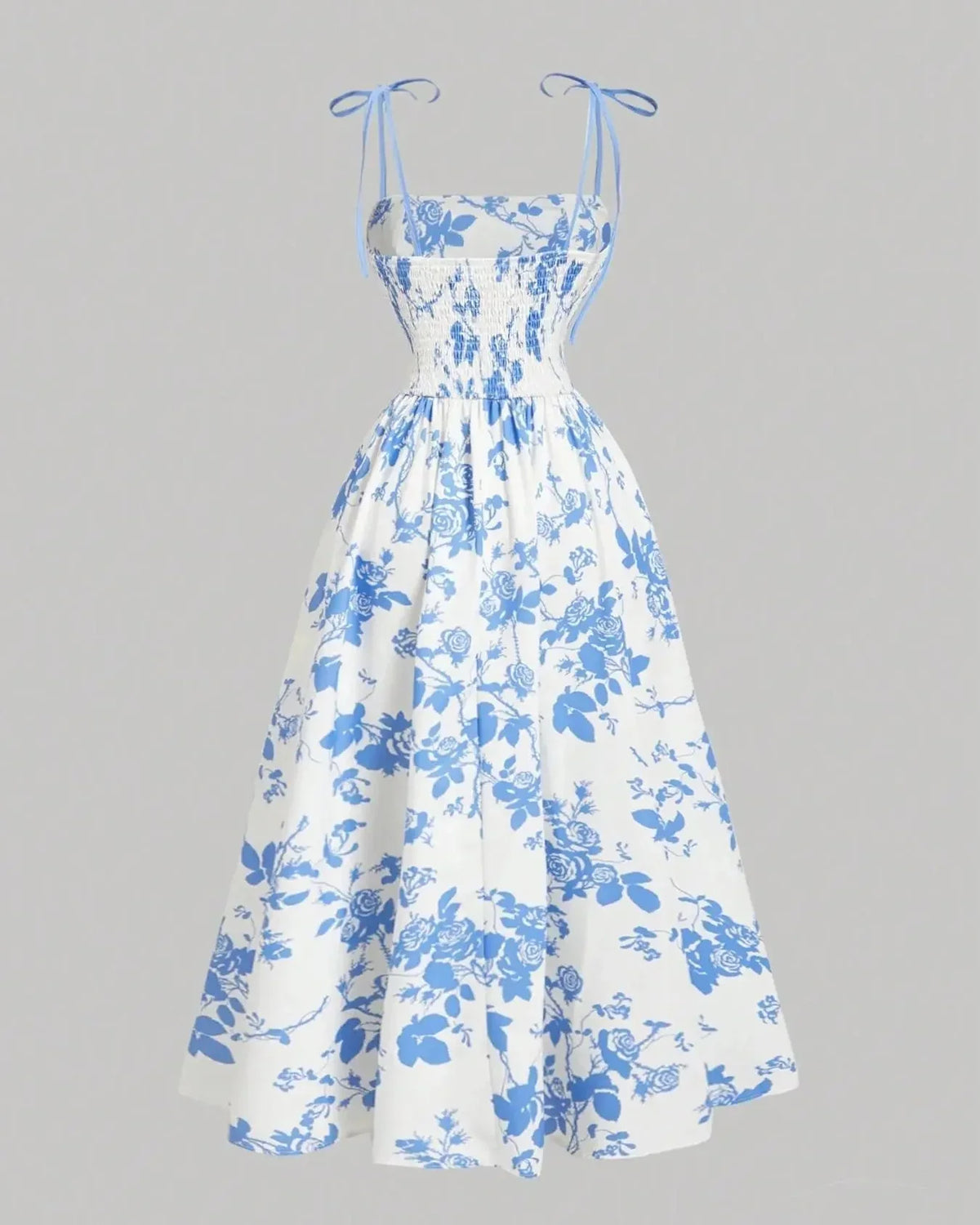 Curvy Floral Print Tie Shoulder Midi Cami Dress