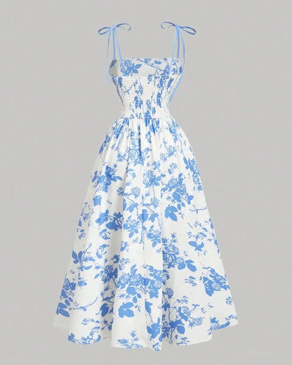 Curvy Floral Print Tie Shoulder Midi Cami Dress
