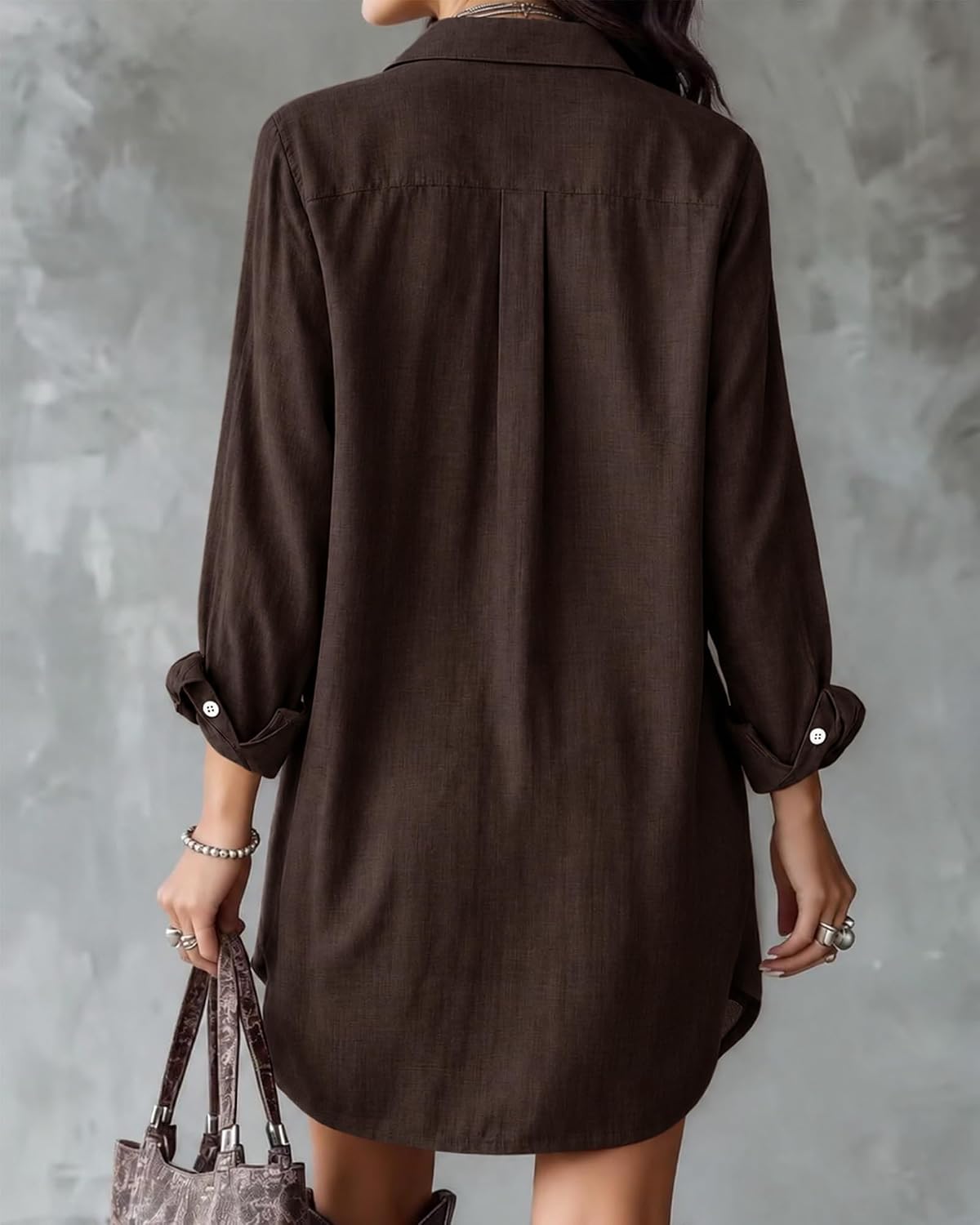 Long-Sleeved Button-Down Cotton-Linen Shirt Dress