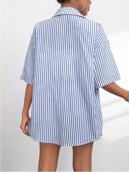 Caitlin Striped Button Up Shirt and Shorts Set
