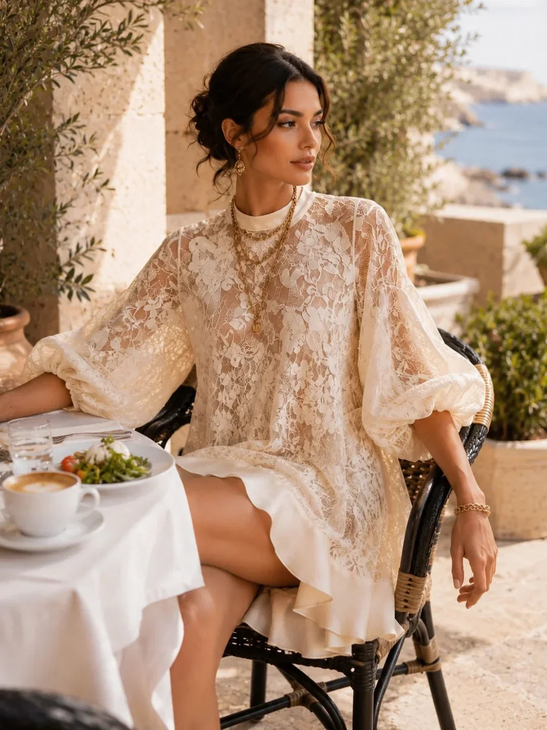 Bianca Ivory Lace Poncho Cover-Up Dress