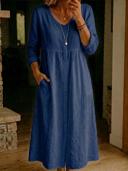 Women Plain Spring/Fall Dress Long Sleeve A-Line Dress