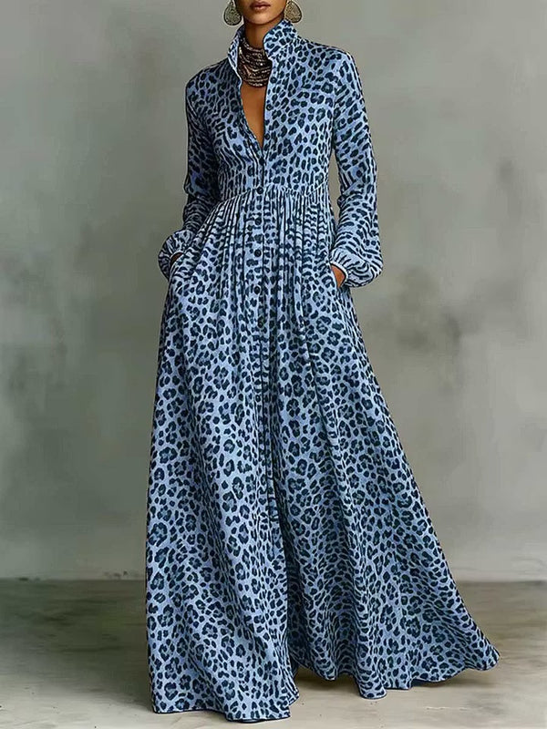 Leopard Print Shirt Maxi Dress
