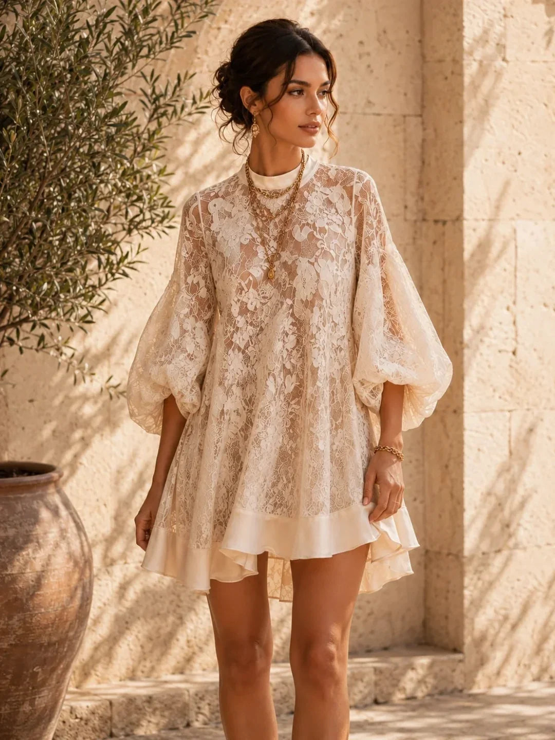 Bianca Ivory Lace Poncho Cover-Up Dress