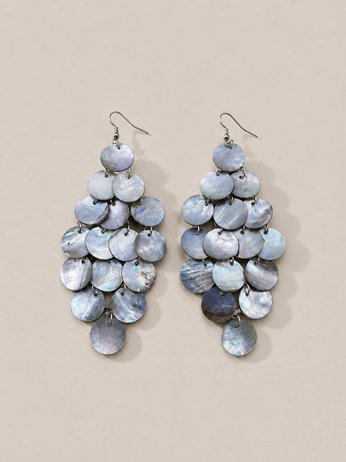 Layered Iridescent Shell Disc Earrings