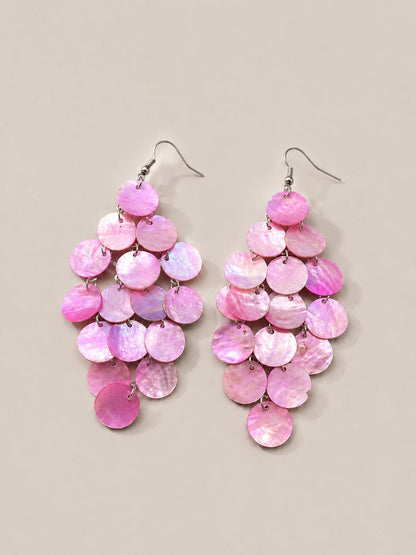 Layered Iridescent Shell Disc Earrings
