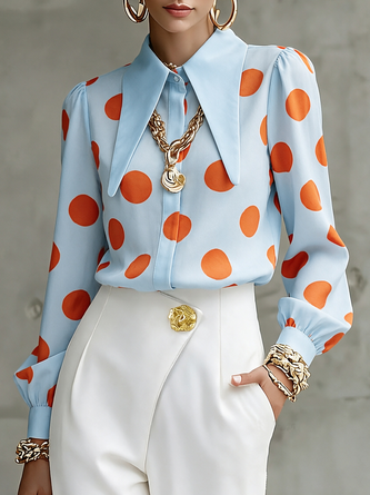 Urban Polka Dot Shirt Collar Loose Long Sleeve Shirt