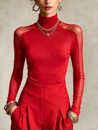 Urban Solid Turtleneck Tight Fit Long Sleeve T-Shirt