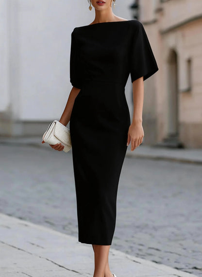 Briar Midi Dress with Bateau Neckline & Tailored Fit