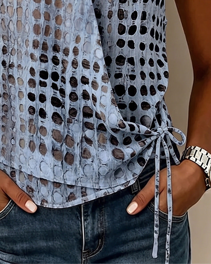 V-Neck Cross Halter Polka Dot Sleeveless Blouse