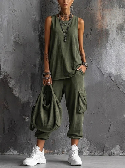Oversized Sleeveless Top & Cargo Jogger Set