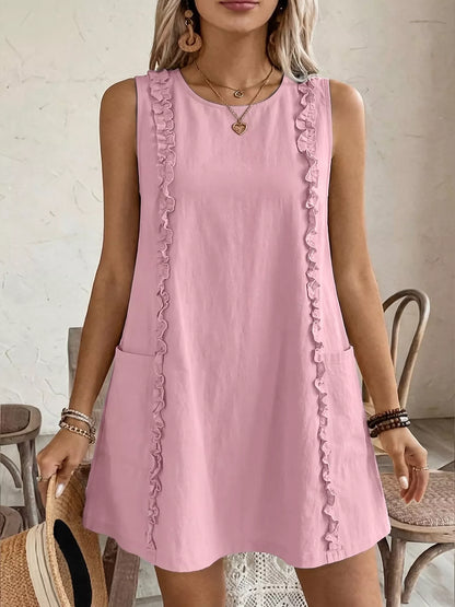Frill Sleeveless Round Neck Dress