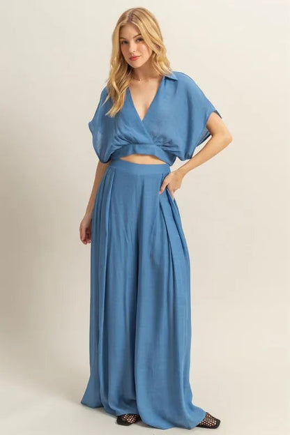 Crop Top and Wide Leg Pants Set