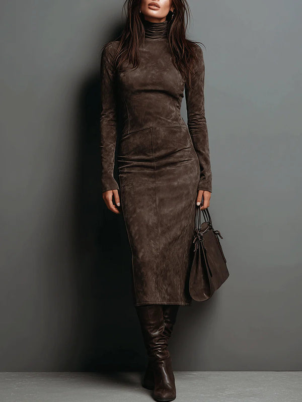 Elegant Suede Maxi Dress