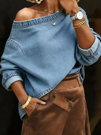 Minimalist Solid-Color Denim Top