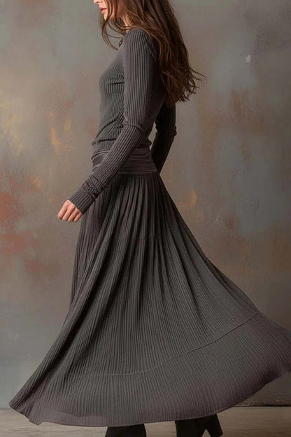Retro Grey Ribbed Stretch Slim-Fit Set