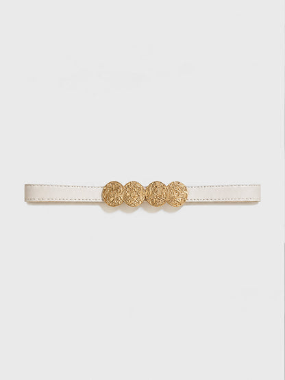Cream Gold Medallion Faux Leather Belt