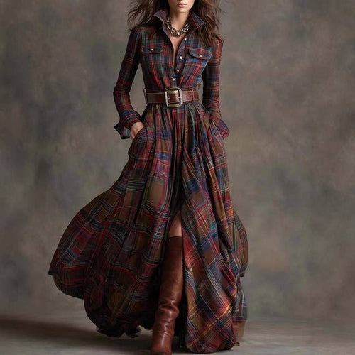 Vintage Plaid Long Dress - Faire