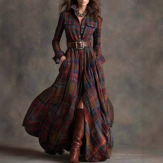 Vintage Plaid Long Dress