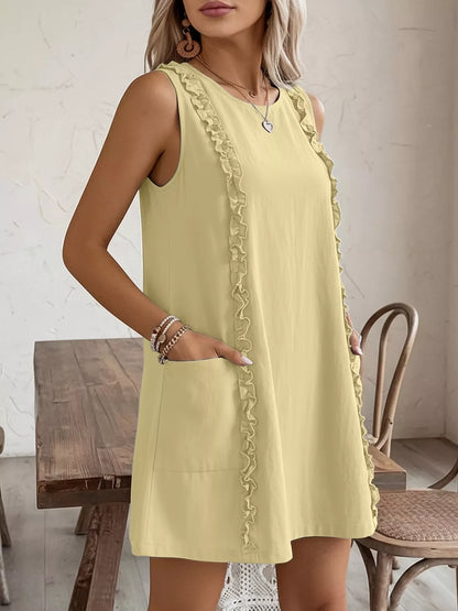 Frill Sleeveless Round Neck Dress