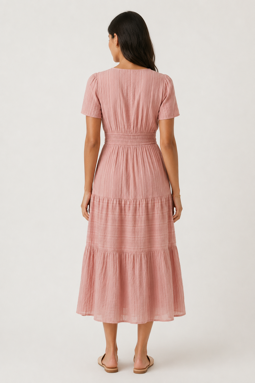 Tiered Notched Short Sleeve Dress