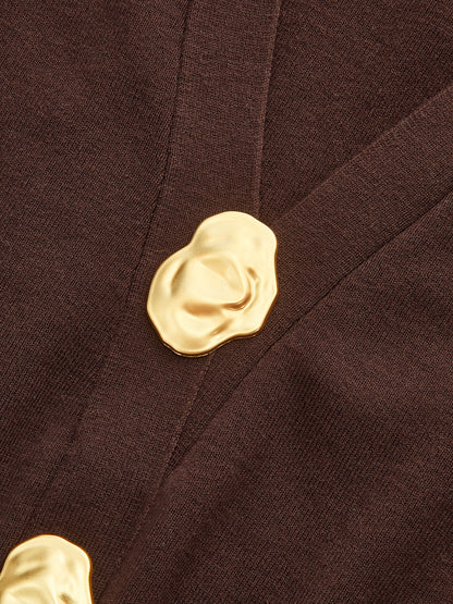 Metal Detail V-Neck Wool Blend Sweater