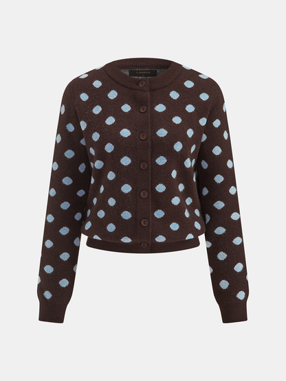 Polka‑Dot Long‑Sleeve Knit Cardigan