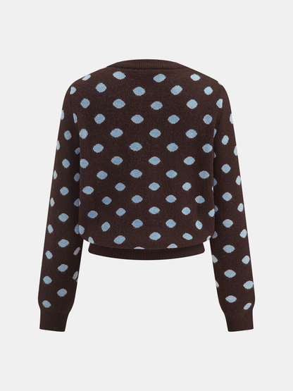 Polka‑Dot Long‑Sleeve Knit Cardigan