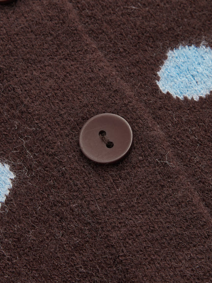 Polka‑Dot Long‑Sleeve Knit Cardigan