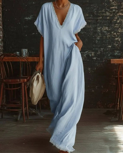 Curvvvy™ Boho Lace Trim Flowy A-Line Maxi Dress