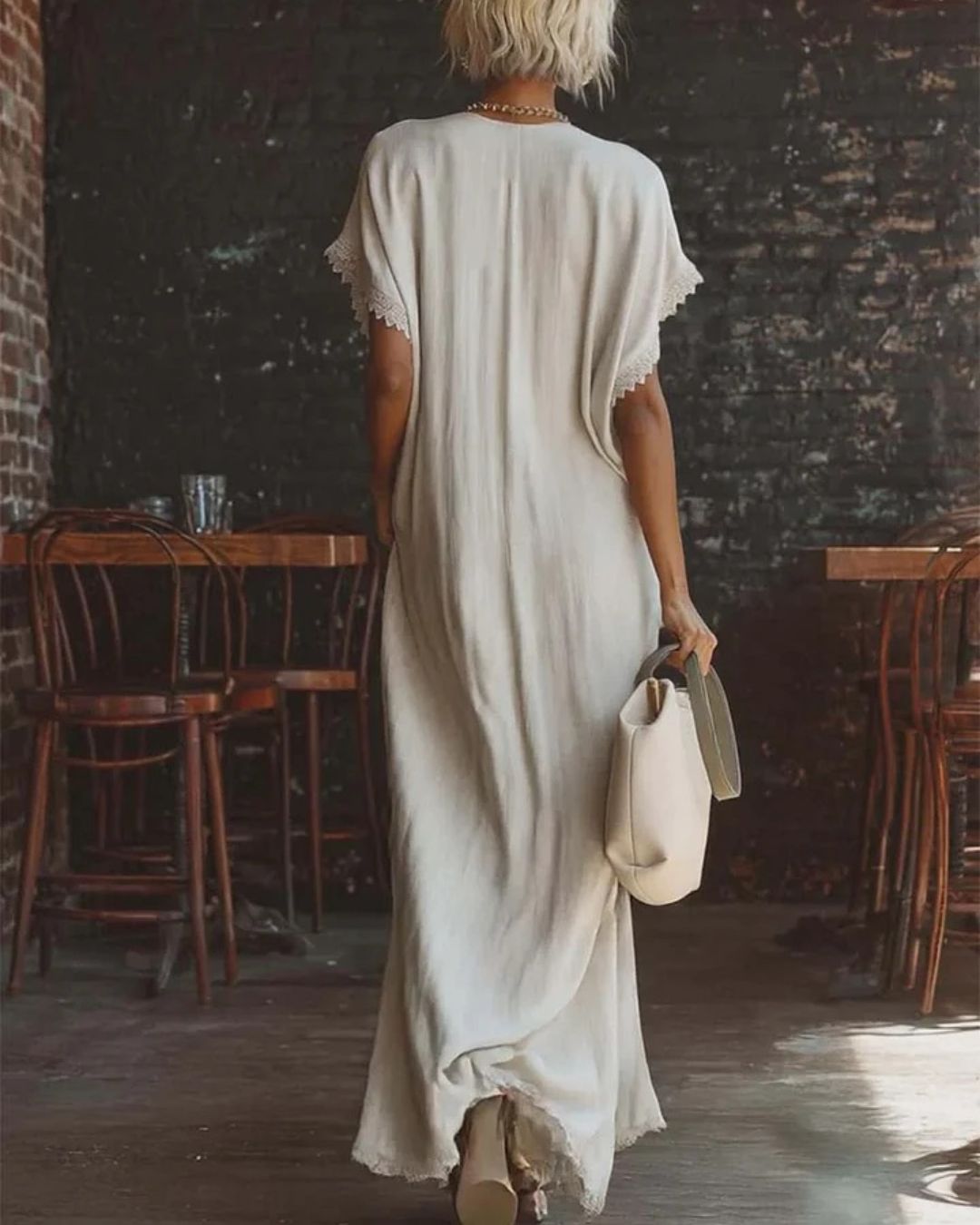Curvvvy™ Boho Lace Trim Flowy A-Line Maxi Dress