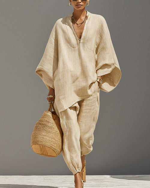 V-Neck Tunic Relaxed Fit Coastal Brunch Outfit