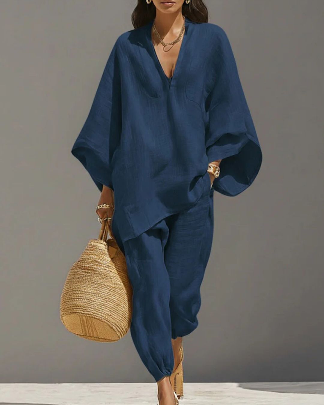 V-Neck Tunic Relaxed Fit Coastal Brunch Outfit