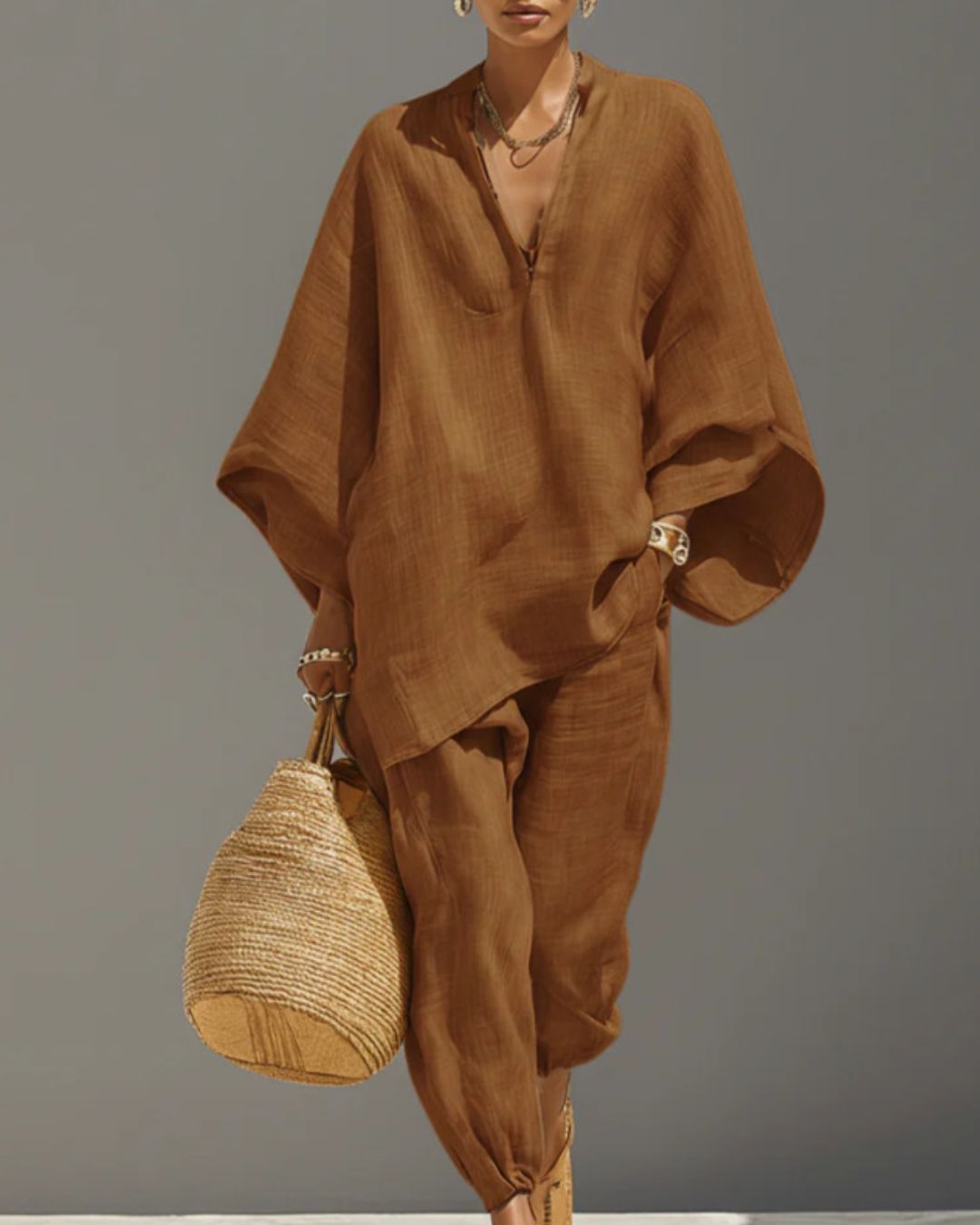 V-Neck Tunic Relaxed Fit Coastal Brunch Outfit