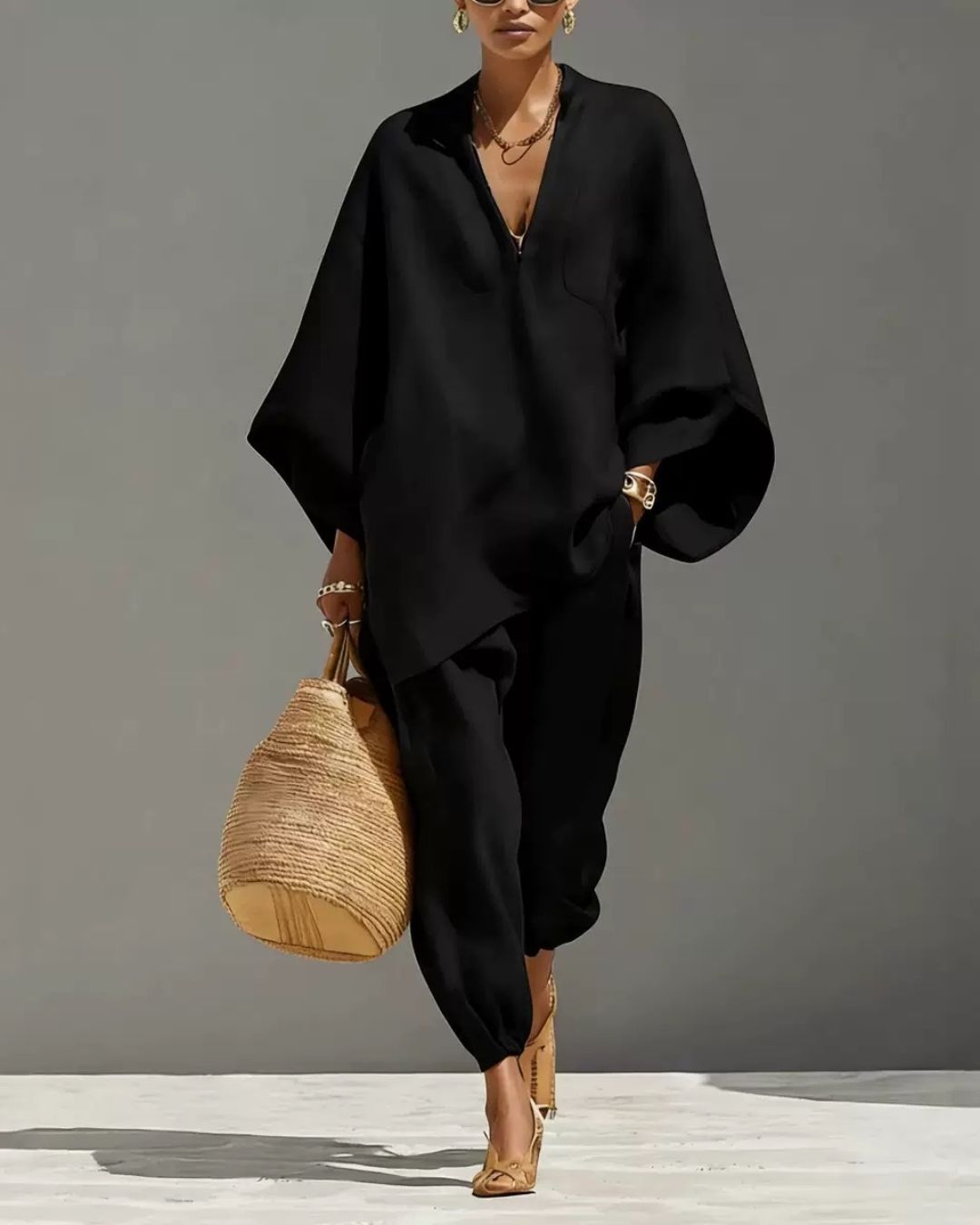 V-Neck Tunic Relaxed Fit Coastal Brunch Outfit