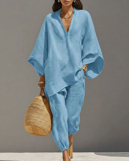 V-Neck Tunic Relaxed Fit Coastal Brunch Outfit