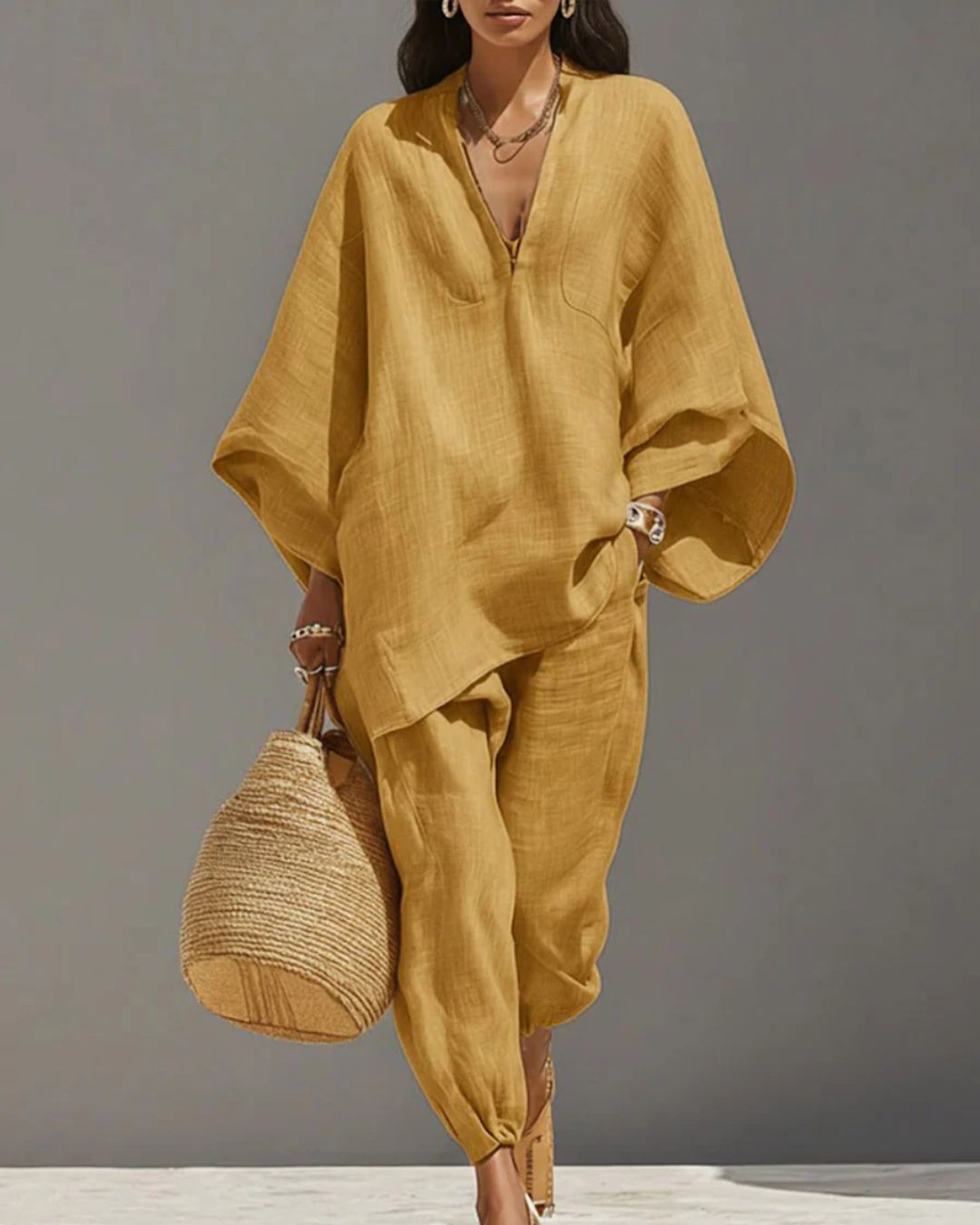 V-Neck Tunic Relaxed Fit Coastal Brunch Outfit